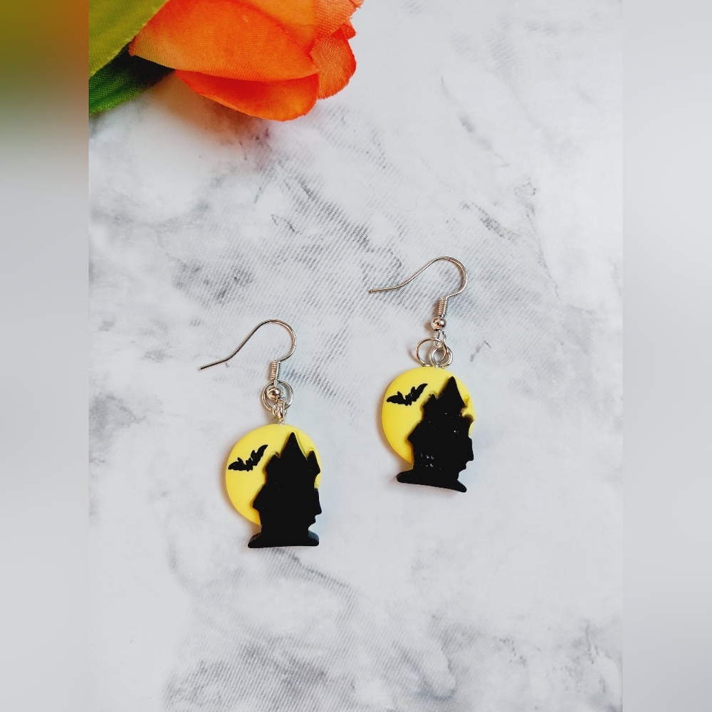OpalGlaze Halloween Jewelry Haunted Castle Earrings Dangles